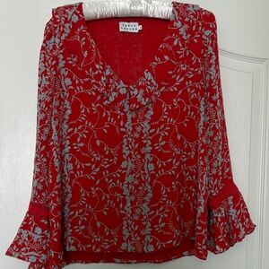 Tanya Taylor Floral Vines Staci Silk Top